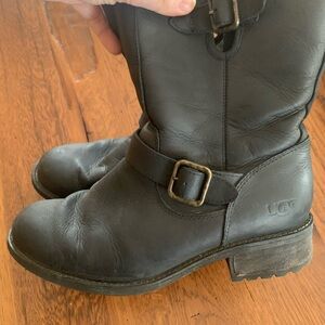UGG Motorcycle Dark Leather Buckle Boots
